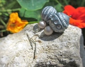Once in a Blue Moon Earrings -- Funky, Cool Handcrafted Clay Beads, Vintage Pearly Beads, Sterling Ear Wires // Hurricane Relief