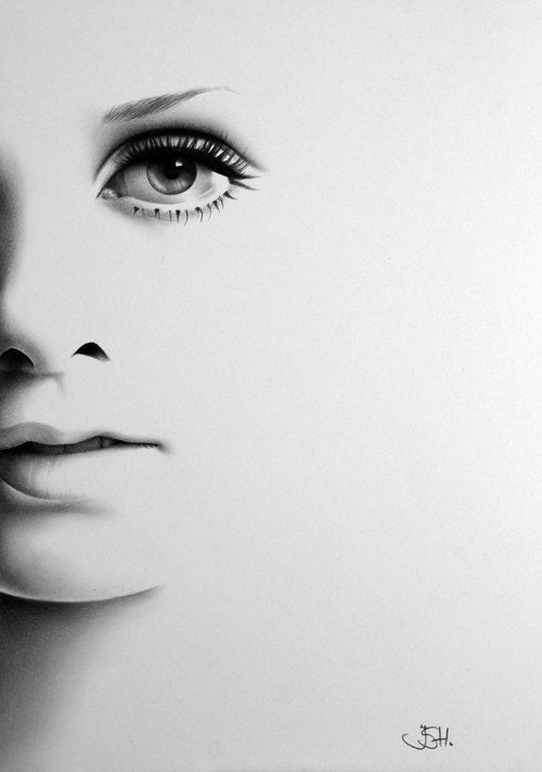Twiggy Pencil Drawing Fine Art Portrait Vintage Glamour Beauty Fashion 1960s Swinging Sixties PRINT Hand Signed