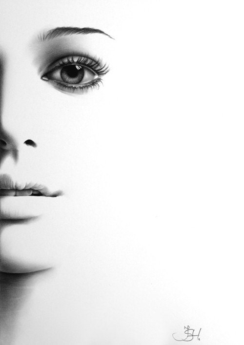 Natalie Portman Minimalism Pencil Drawing Fine Art Portrait  Glamour Beauty Print Hand Signed