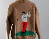 Golf Sweater Vintage Handmade Zipper Front Sweater Jacket - Golfer