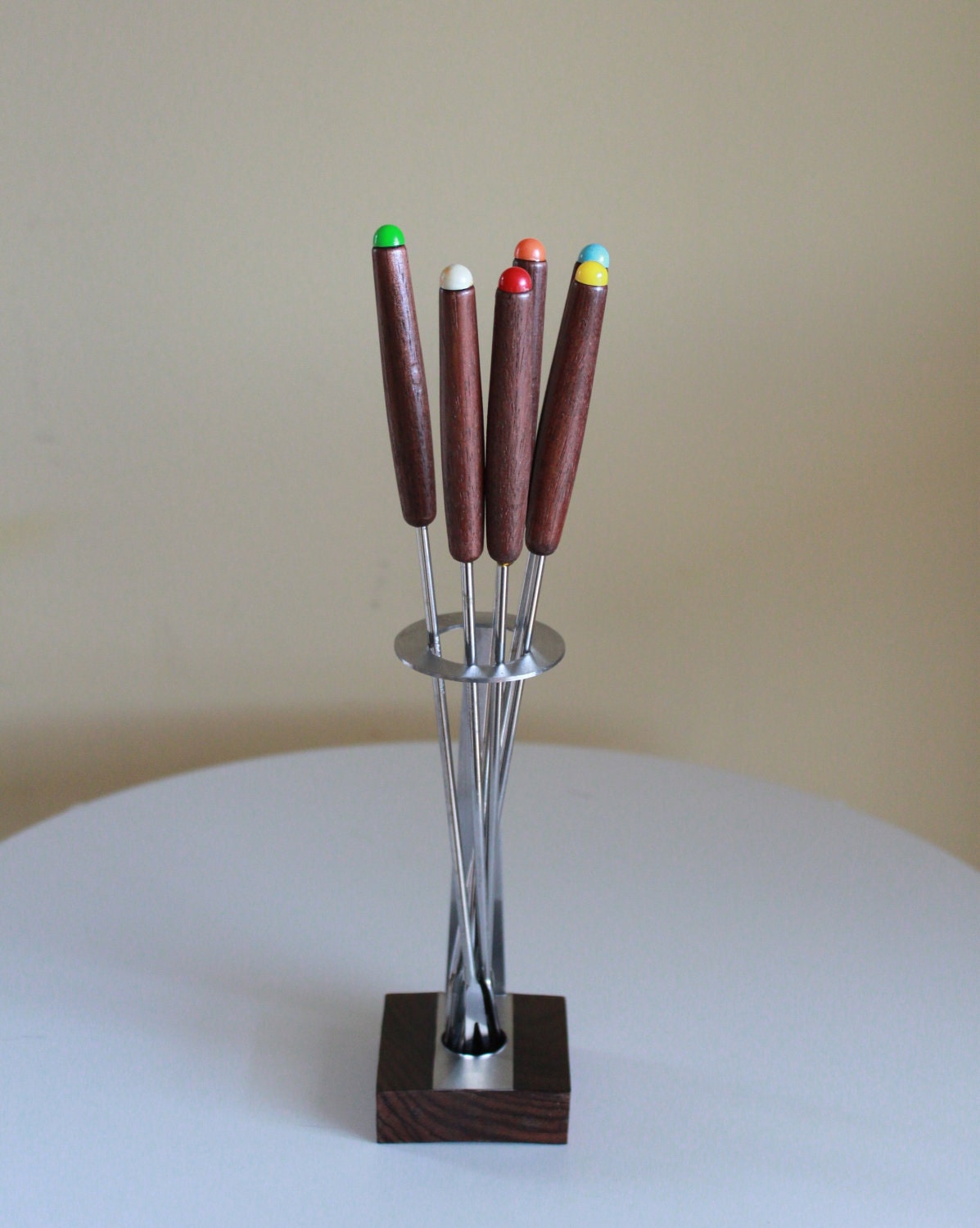 Modern Retro Fondue Forks and Stand Set - Made in Japan