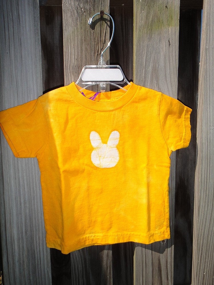 Toddler T-Shirt: Yellow with Batik Rabbit, Short Sleeves (2T) READY TO SHIP