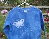 Toddler T-Shirt: Blue with Batik Butterfly, Long Sleeves (4T) READY TO SHIP
