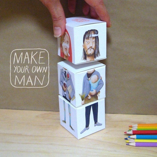 Make Your Own Man interchangeable cubes with original illustrations
