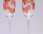 Hand painted Wedding Toasting Flutes Set of 2 Personalized Champagne glasses Gold and Pink Butterflies