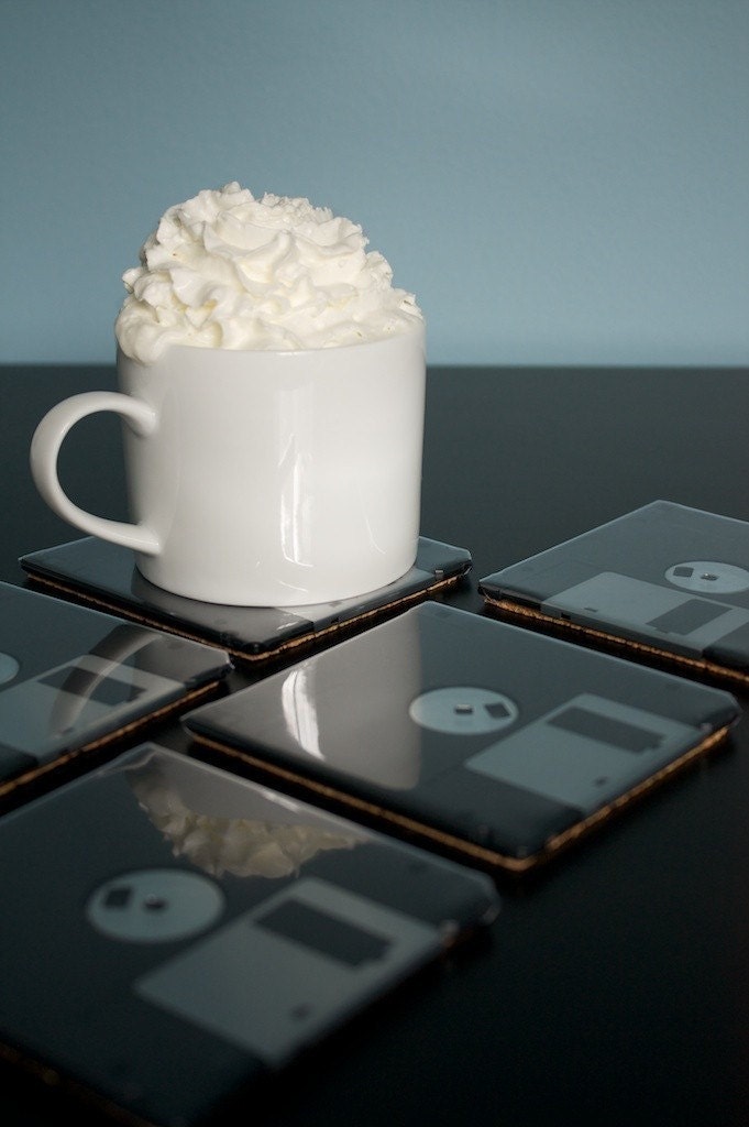 Floppy Disk Coasters - Black Set of 5 - Computer Nerd Gift