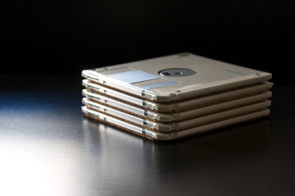Floppy Disk Coasters - Tan Set of 6 - Computer Geek Gift