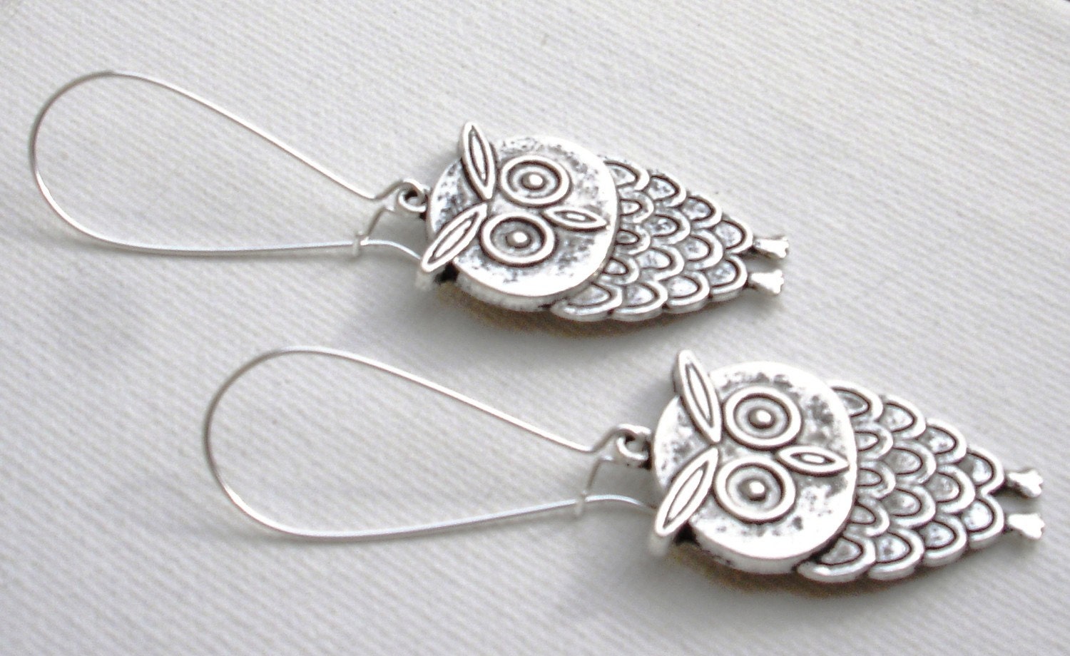 Long Hoot Owl Earrings in Silver