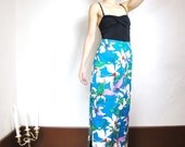 S A L E 70s Island Blue Floral Maxi Skirt (S/M)