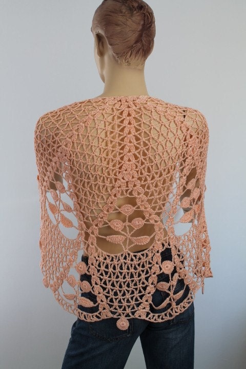 Apricot Cotton Lace Crochet Shawl  - Holiday Accessories - Fall Wedding