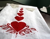 Folk Hearts. Valentine's Day Gift. Housewarming Gift.  Tea Towel.