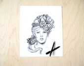 Balsimine - Spring- Illustration- 8 X10-signed print- woman portrait- butterfly-lace-birds