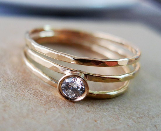 Across The Universe. Asymmetrical Engagement Diamond Ring. Hammered 14K Gold And Conflict Free .12ct Diamond. Fine Jewelry. Made to Order.