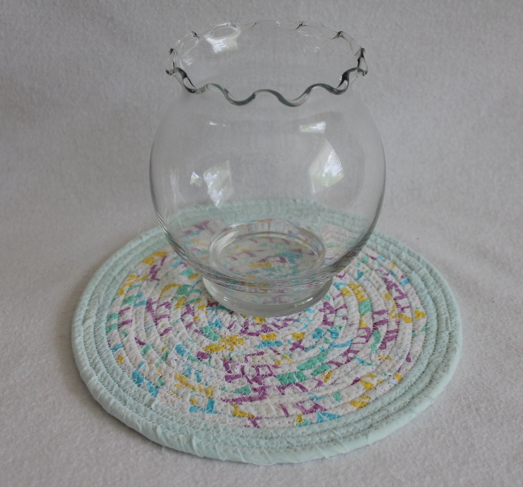 Mint Parfait Round Coiled Mat by PrairieThreads
