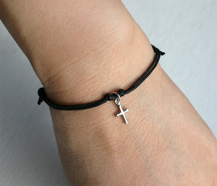 Sterling Silver Cross Bracelet / Cross Anklet (28 colors to choose)
