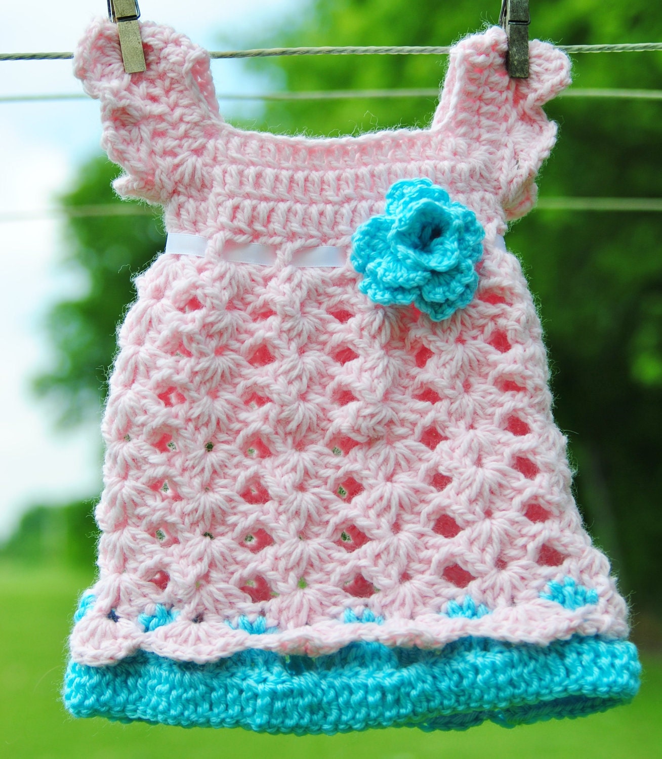 Pink and Teal Baby Outfit Infant Girl Dress Newborn Easter Shower gift Photo prop Take home First Outfit Baptism Christening Flower girl