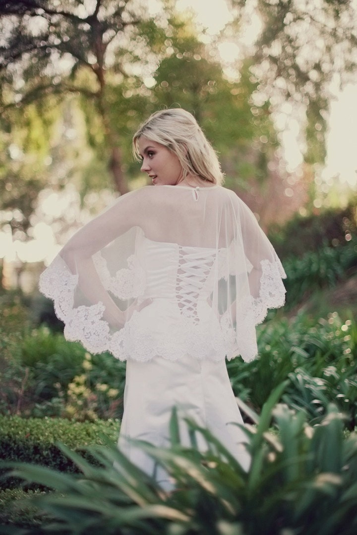 Alencon Lace Bridal Cape, Capelet, Cover up, 420