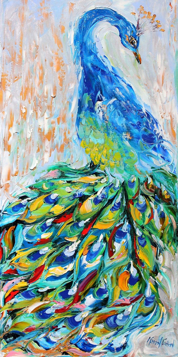 Fine art Print - Peacock - from oil painting by Karen Tarlton impressionistic palette knife fine art