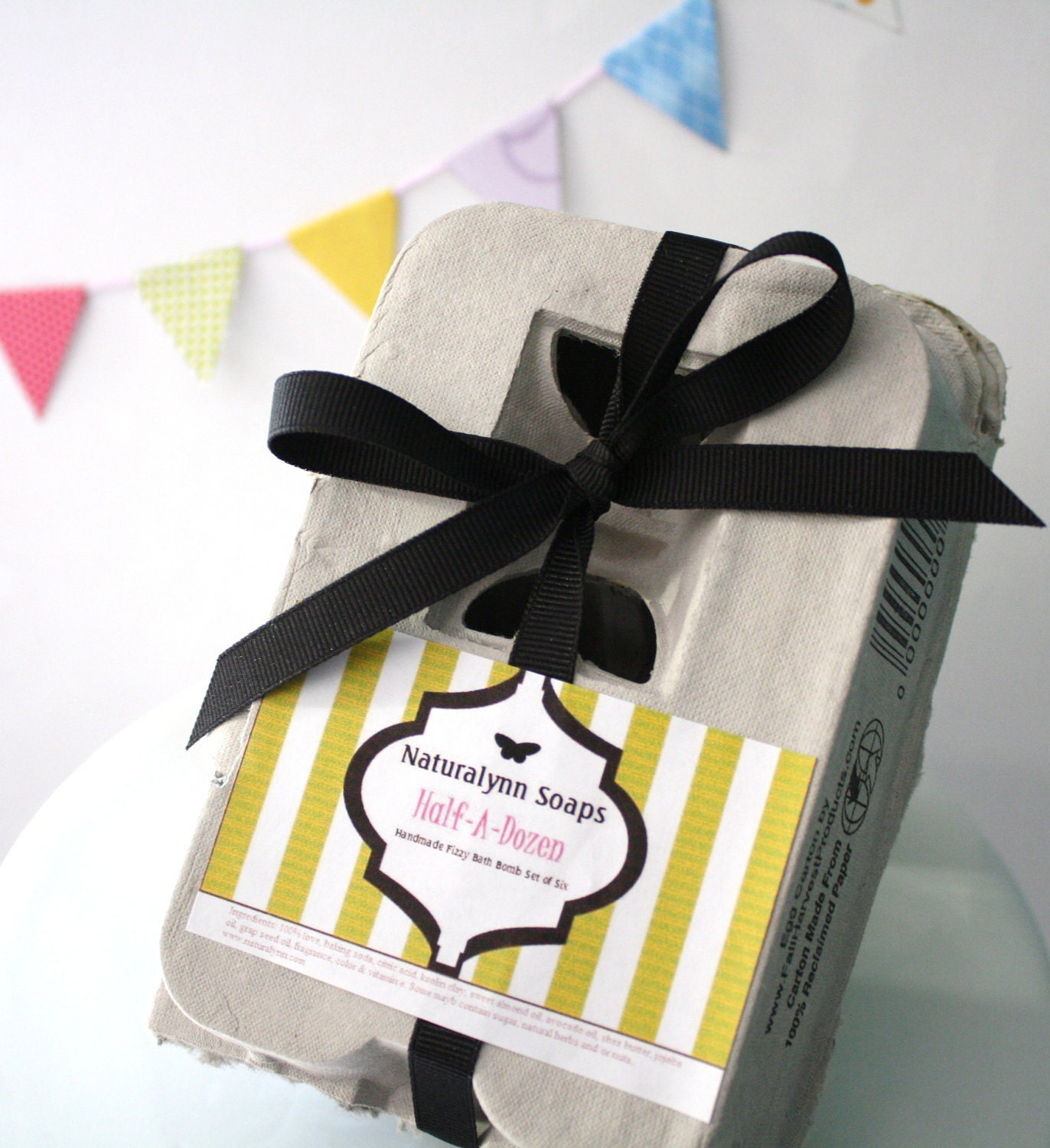HALF a DOZEN gift set - 6 Handmade Mini Fizzy Bath Bombs of your choice with Vitamin E in recycled half a dozen egg carton
