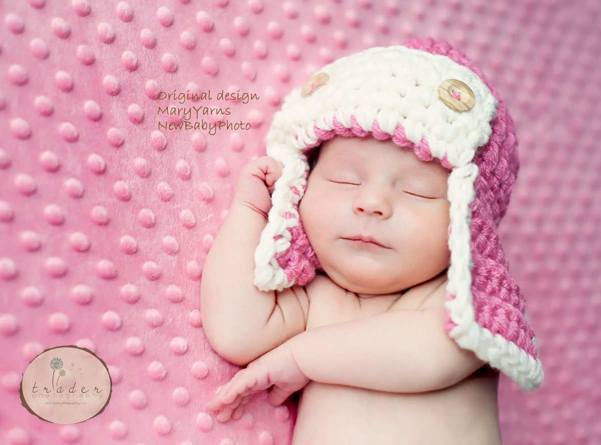 Pink AVIATOR Hat Newborn Baby Girl  Photo prop - Photography Shoot Prop all babies