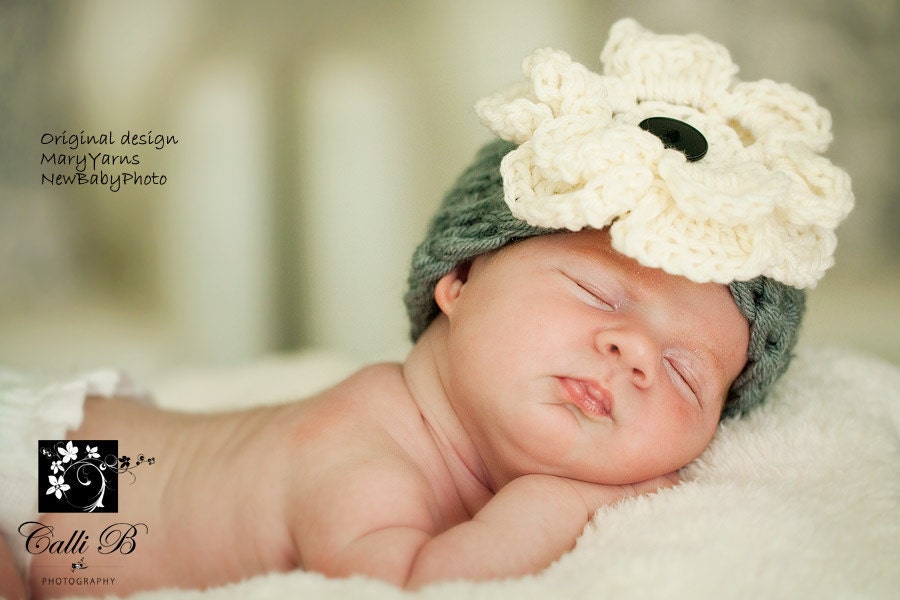 Hat /Flower in Gray-Creamy or any color ... Photography Prop - Baby Newborn