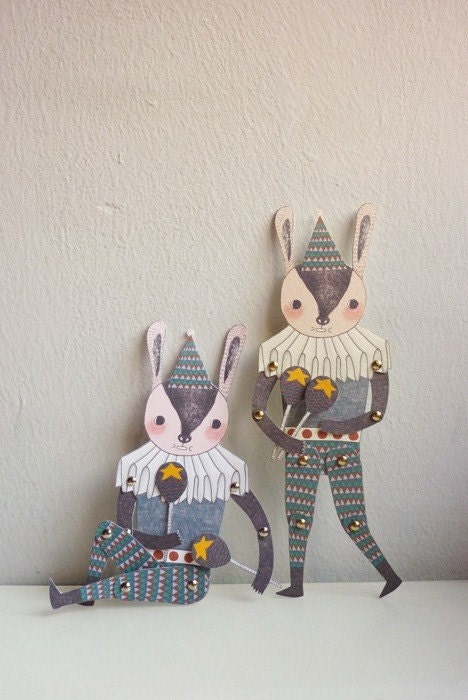 Mr. Rabbit - articulated paper doll set with 8 mini gold brads
