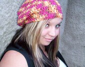 Slouchy Beanie Crocheted Oranges Pinks