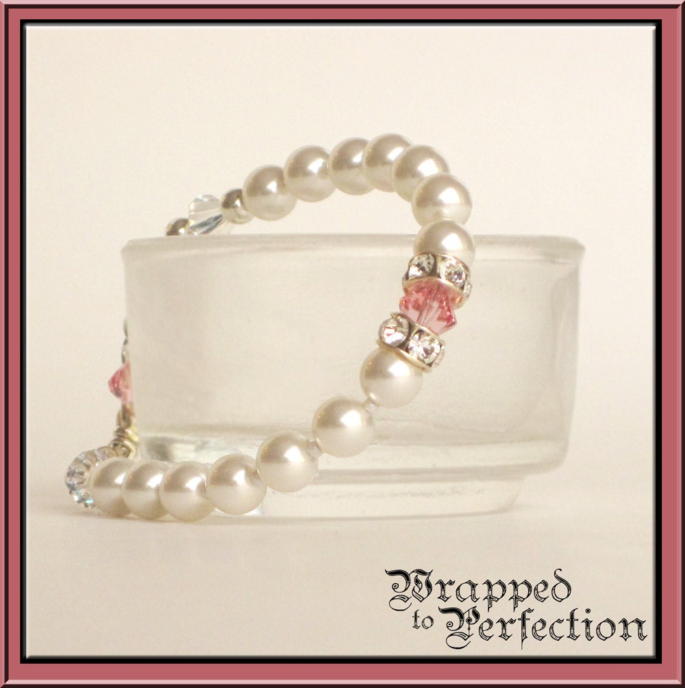 Flower Girl Pearl Bracelet / Swarovski Crystal Pearls / Wedding Bridal Party Birthstone Communion / MADE TO ORDER