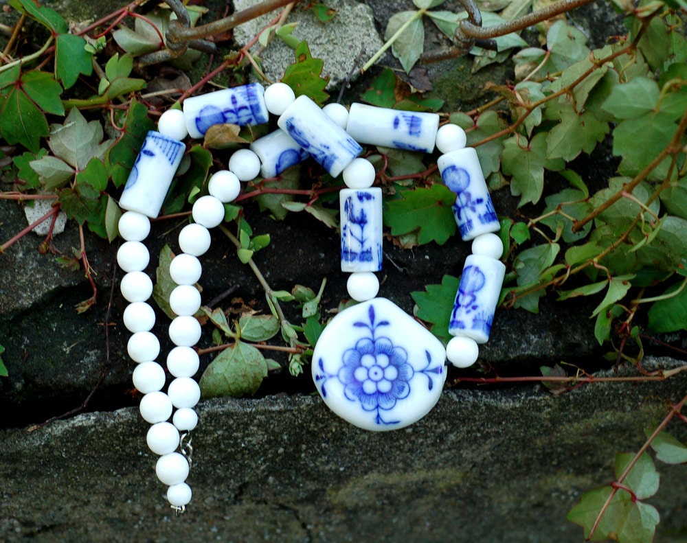 Vintage Delft China Porcelain Necklace