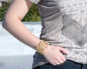 Lace Bracelet - Chloe Cuff in Gold - Bridesmaid Jewelry - Metallic Bridal Bracelet