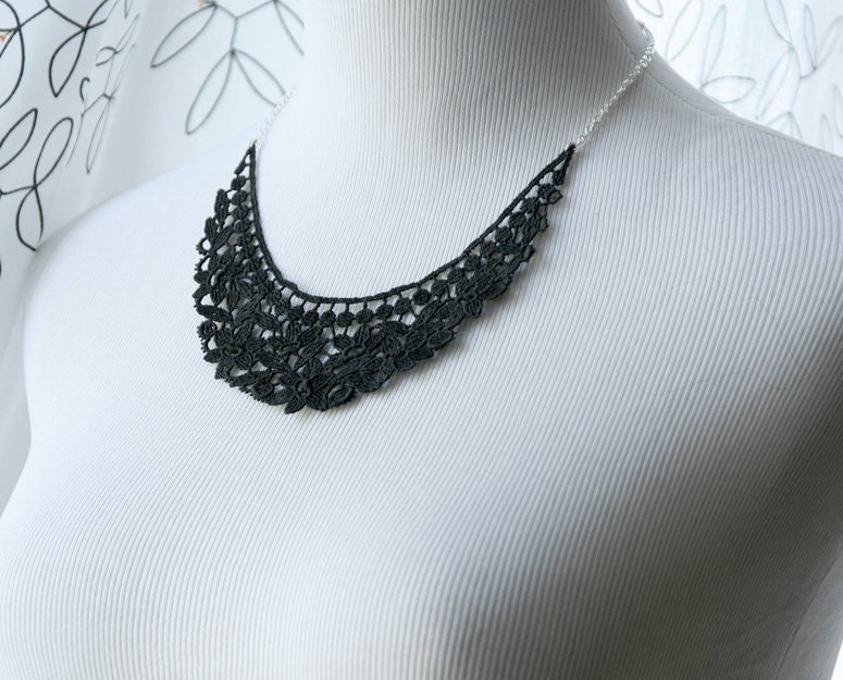 Black Lace Necklace - Sarane - Lace Collar Necklace - Black Statement Jewelry