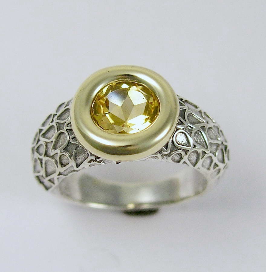 Sterling silver gold ring, yellow stone ring, citrine ring, gemstone ...