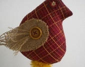 Red BIRD - Folk Art - Primitive - Quirky - Soft Sculpture - Woodland Animal - Art Doll - Whimsical - OOAK - COOPER aka Coop