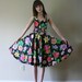 80s Does 40s Halter Bombshell Dress Bright Florals Pinup Swing Dance Rockabilly Party Dress Size Small sm (0-2-4)