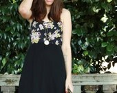 Vintage style floral dress - high waist sundress with pink flowers, boho hipster style fashion for women - large