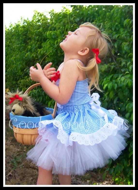 YELLOW BRICK ROAD Wizard of Oz Inspired Dorothy Tutu with Twirl Skirt, Corseted Top & Hairbow Clippies