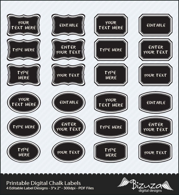Printable Chalk Labels in Editable Template Set of 4 by Bizuza