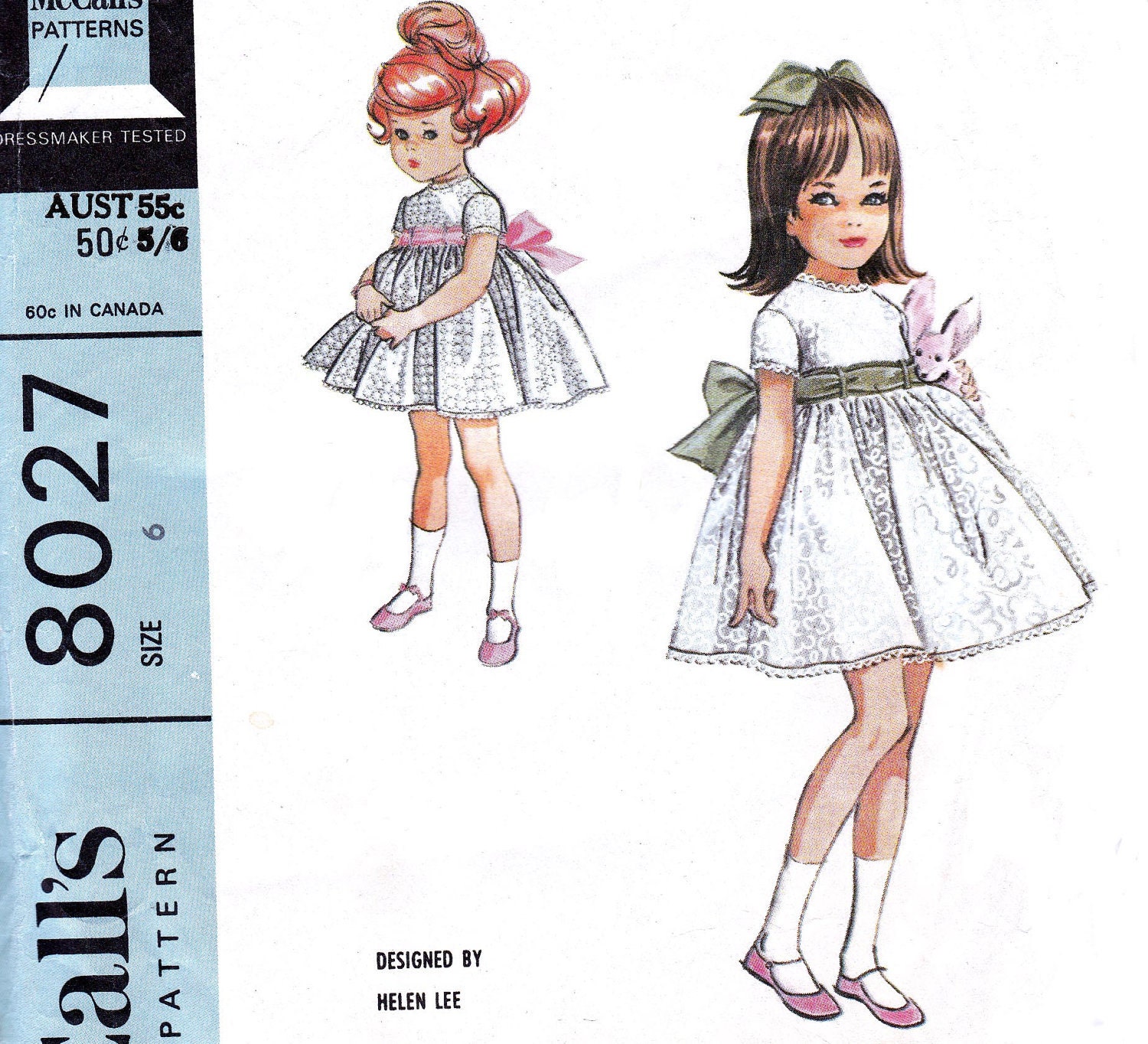 60s Vintage Sewing pattern McCalls 8027 Girls Dress & Petticoat by Helen Lee Size 6 Breast 24