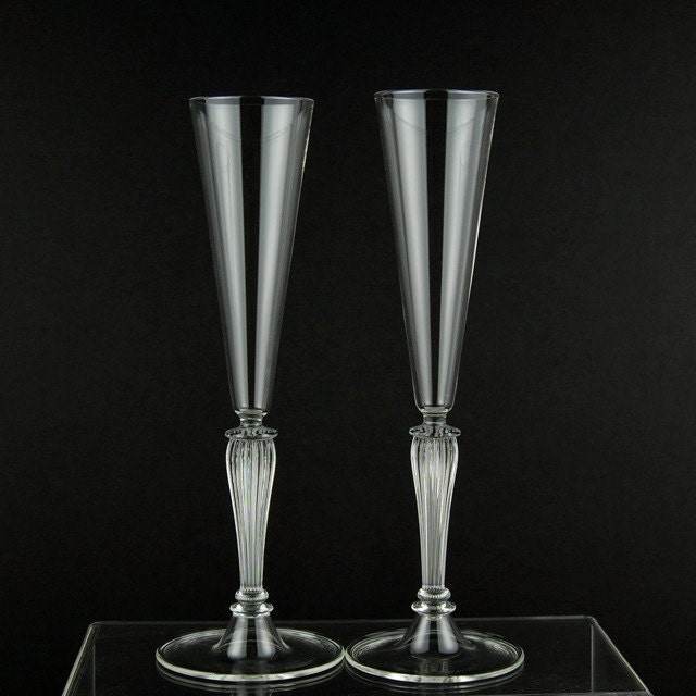 Champagne toasting flutes, Clear hand blown glass