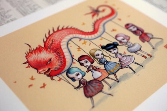 LAST ONE - The Dragon Dancers - Signed Limited Edition  8x10  Fine Art Print - by Mab Graves - unframed