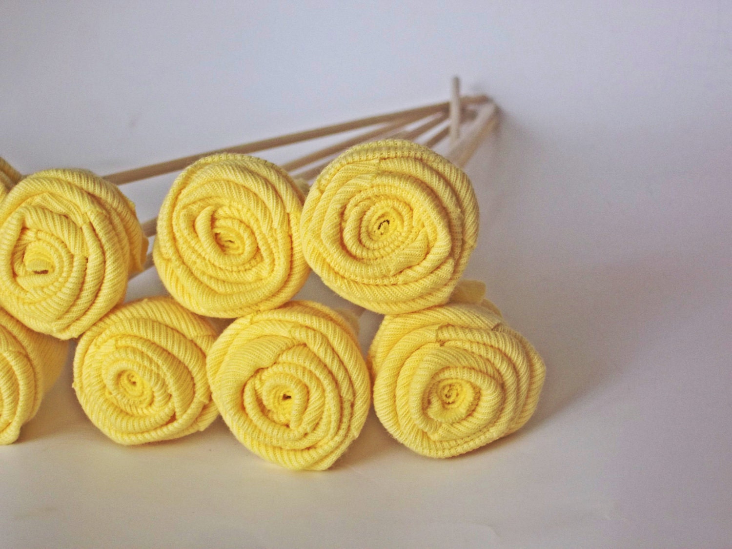 Yellow Rose Buds Wrap Wooden Sticks - Set Of 9 - Spring Vase Decor - Gift For Mother - Fall Autumn Wedding Plain - Cake Topper