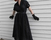 Vintage 50s Dress Sheer Stripe Rockabilly Blue XS