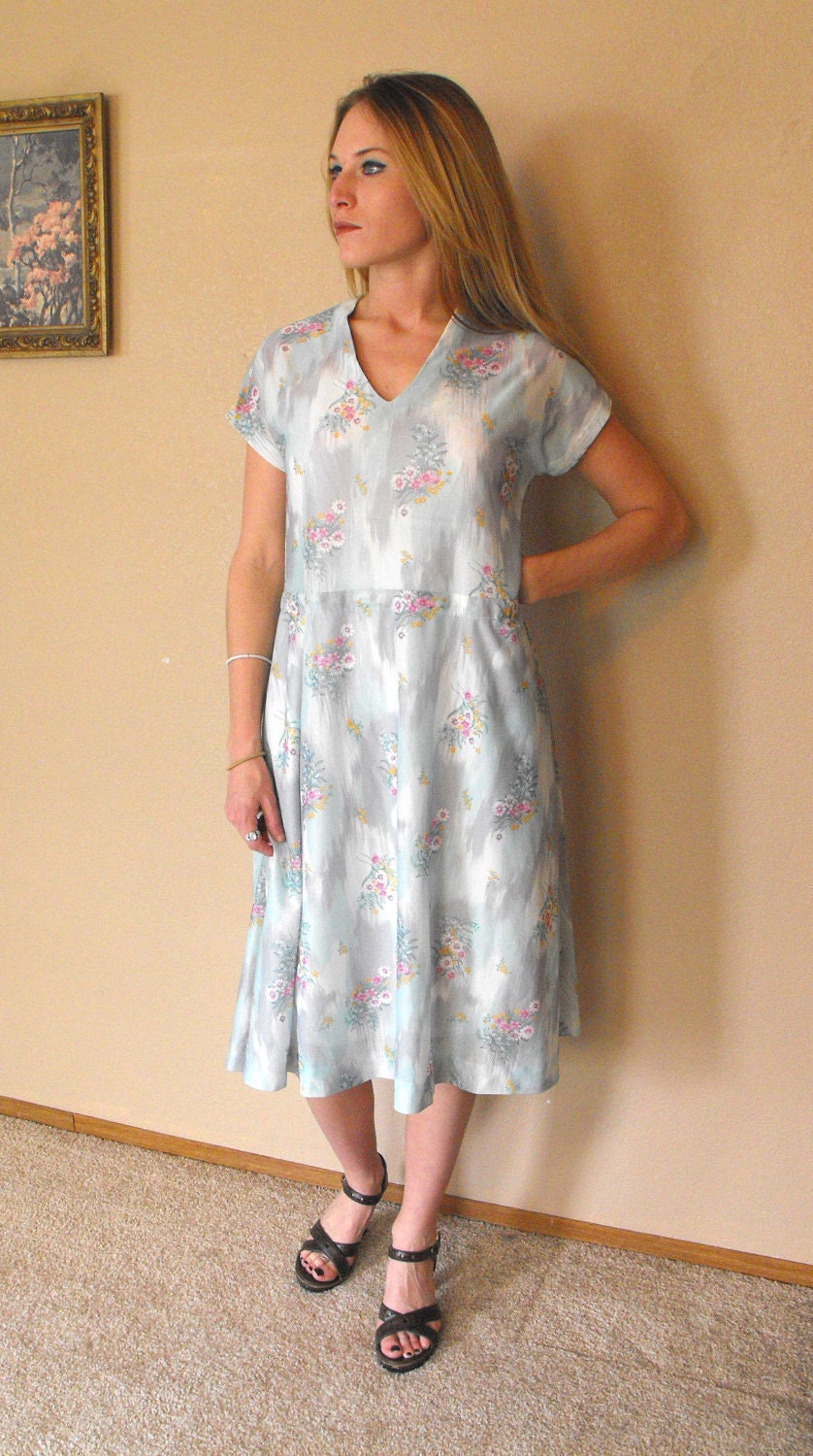 Vintage 70s Spring Floral Secretary Dress Print Casual M L