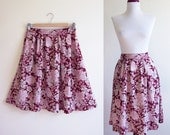 Vintage 1980s Skirt / Rayon CABBAGE ROSE Full A-Line Skirt / Size Medium or Large