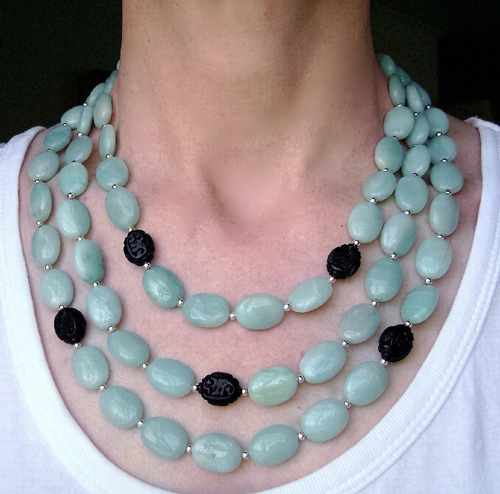 Amazonite Necklace, Gemstone Jewelry, Carved Jet, Sterling Silver, Blue Necklace, Aqua Blue, Powder Blue, Cool, Big, Sky, Blue