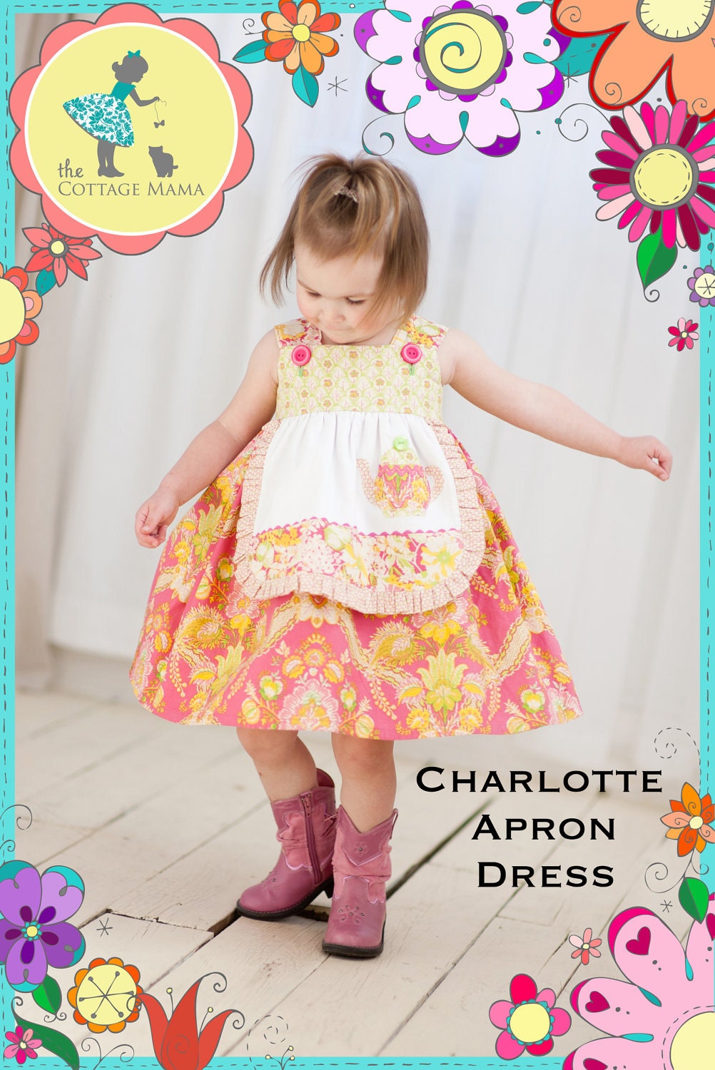 PATTERN: Charlotte Apron Dress - Original Printed Sewing Pattern - Size 6 Month through 8 Years