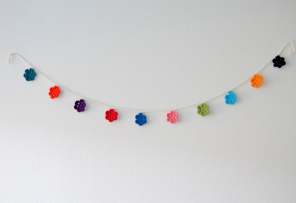 Flower bunting flower garland in bright rainbow colors - nursery decor, home decor or wedding decor
