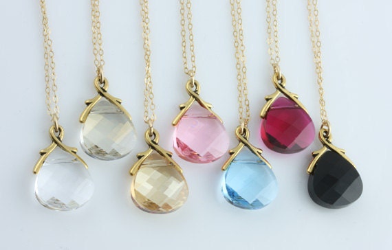 Swarovski Briolette Necklaces, You Choose Your Colors, Any  7 on 14k Gold Filled