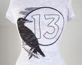 Black Crow T-Shirt  - Graphic Printed White Burnout Tee - Women's sizes