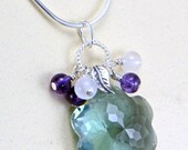 Green Amethyst Flower Pendant with Rose Quartz and Purple Amethyst
